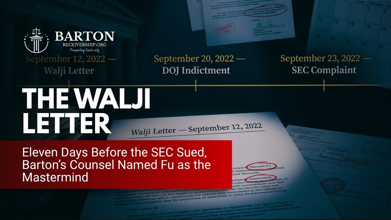 Featured image for The Walji Letter blogpost showing the SEC was warned in writing before suing Tim Barton