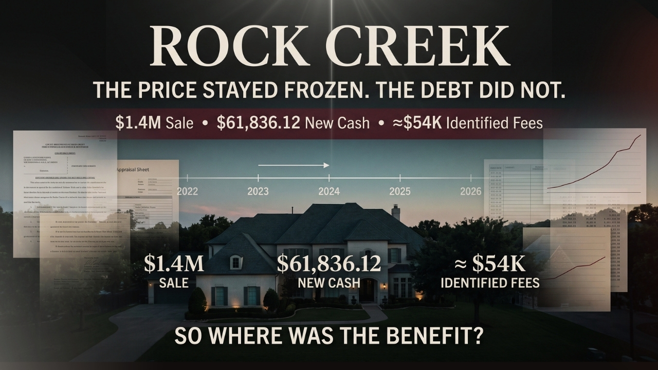 Rock Creek receivership sale showing a $1.4 million sale price and $61,836.12 in new cash received at closing.