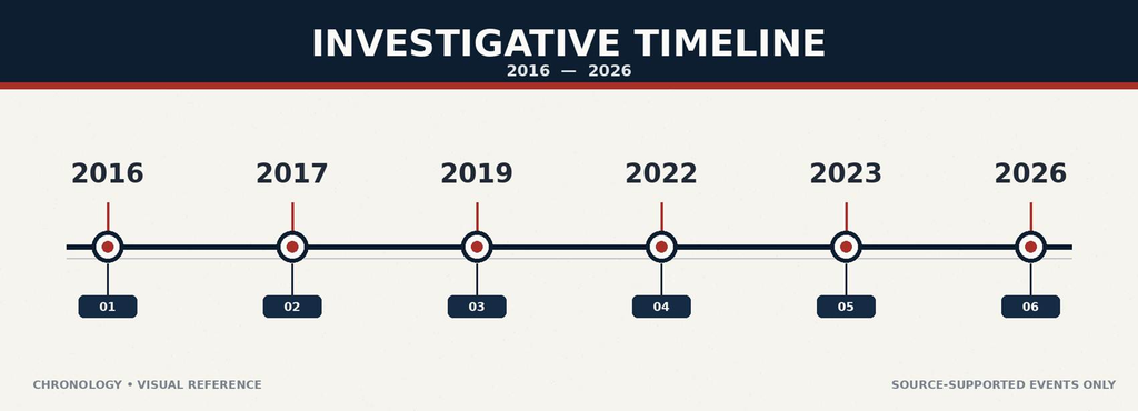 Chinese money-laundering pattern timeline in the Barton case from 2016 to 2026